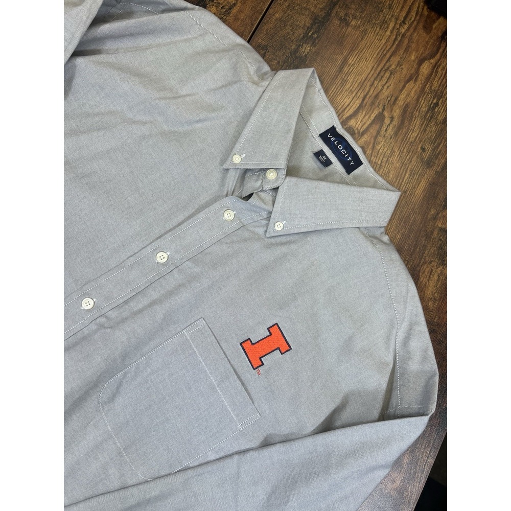 University Illinois Fighting Illini Shirt Mens 2XL Gray Long Sleeve Button Down